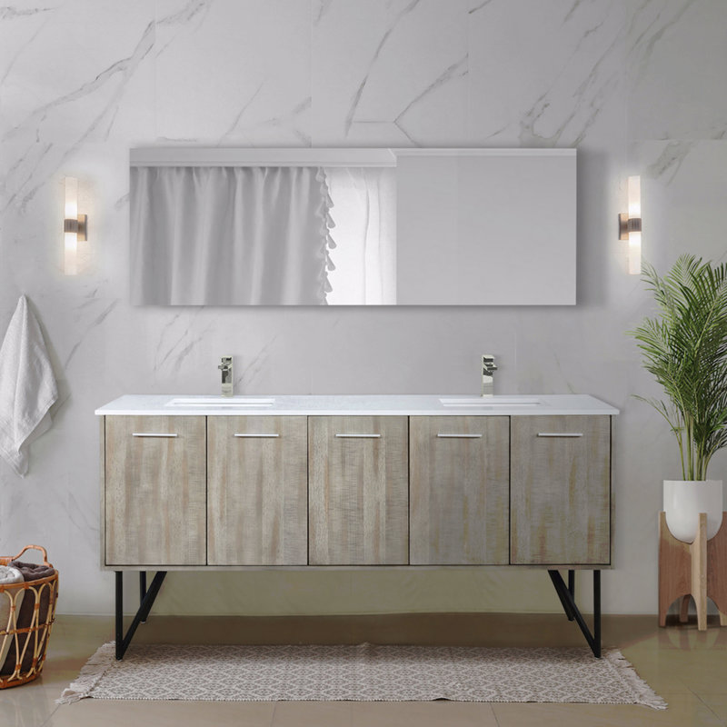 Ensemble de meuble-lavabo double 72 po x P 20 po avec plateau en marbre de culture et robinet en nickel brossé, Nickel brossé