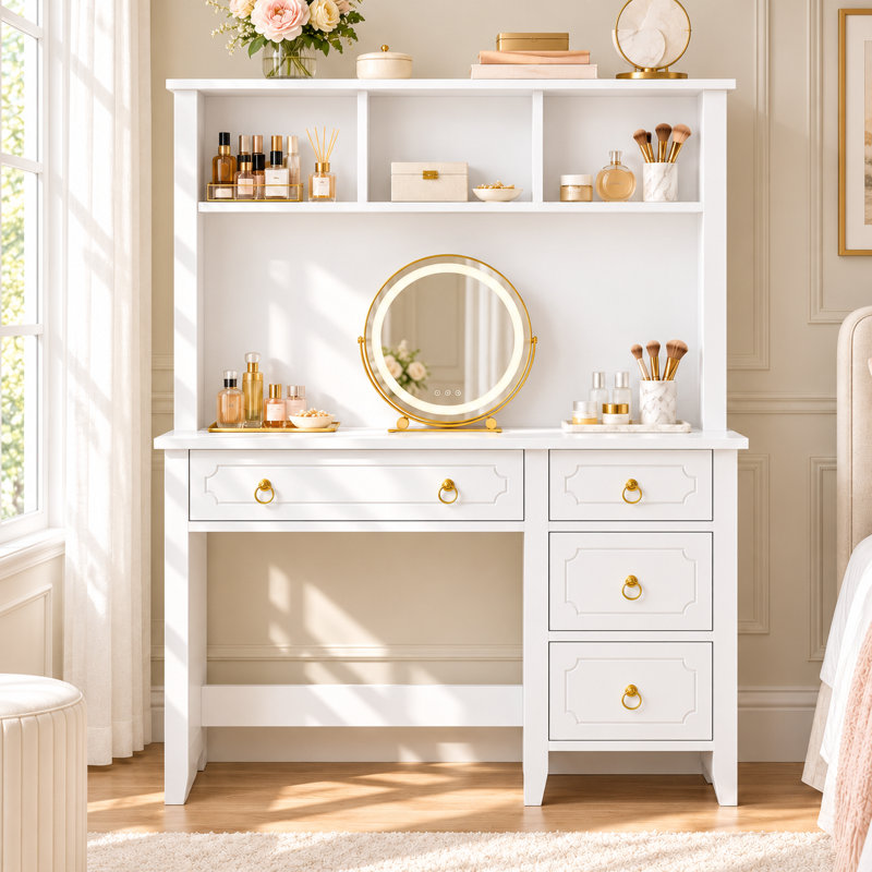 Bureau d'ordinateur 47 "et coiffeuse avec huche et 4 tiroirs