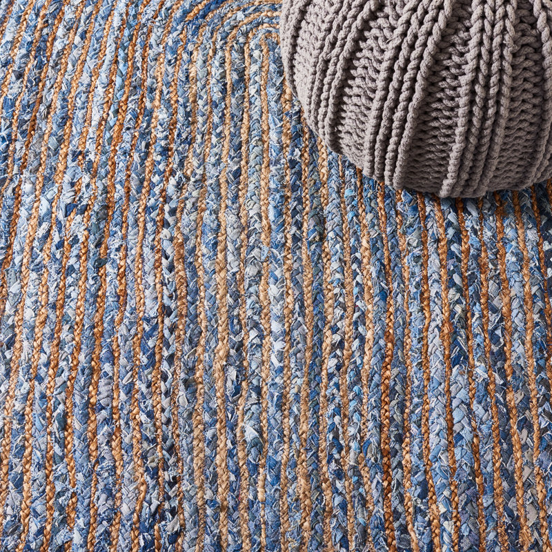 Tapis bleu / naturel tissé à plat à la main Demar, Tapis de couloir 2 pi 3 po x 18 pi