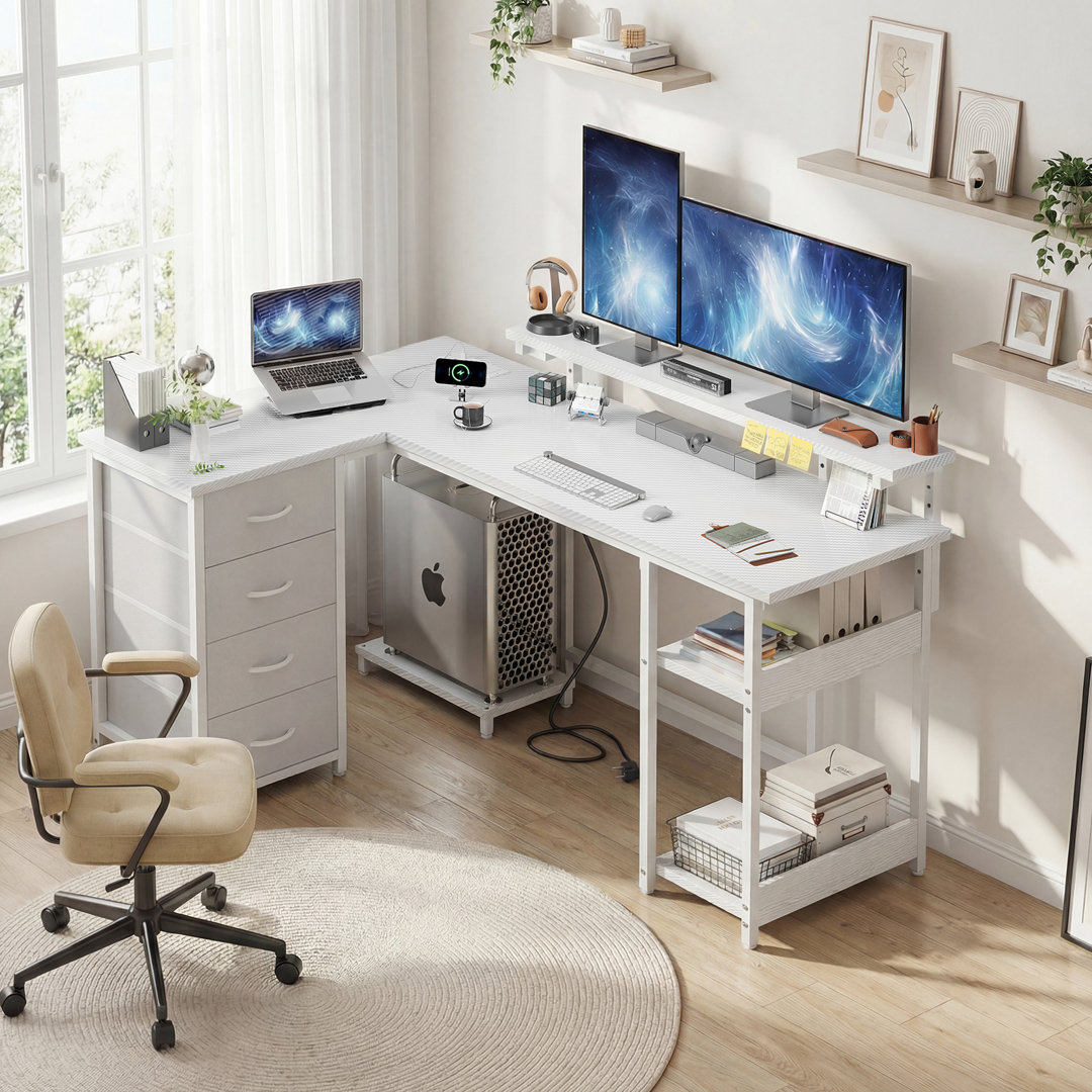 L-Shaped Metal Base Computer Desk