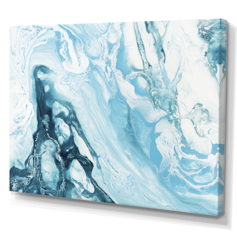 Vague bleue liquide - peinture sur toile, H 16 po x l 32 po, Toile tendue
