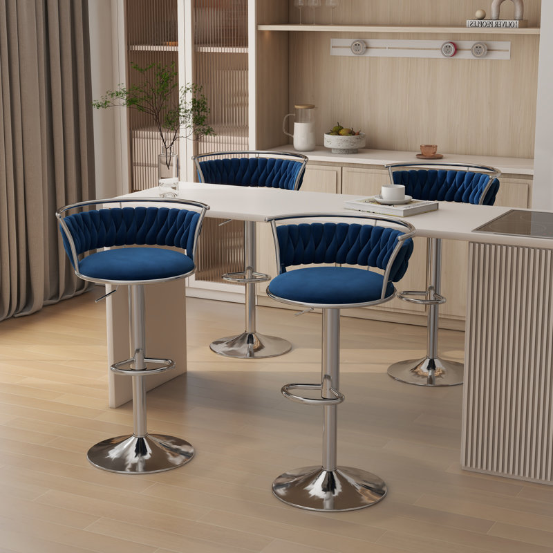 Christal Height Adjustable Swivel Bar Stool, Dark Blue, Gold