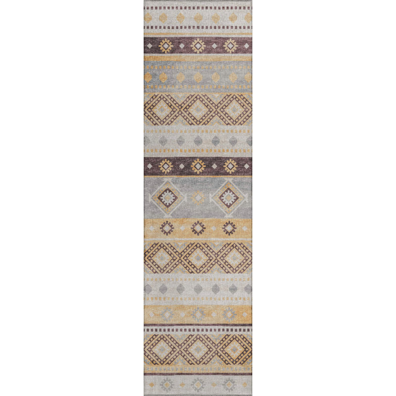 Anazagene Chenille Washable Southwestern Indoor / Outdoor Rug, Runner 2'3" x 7'6"