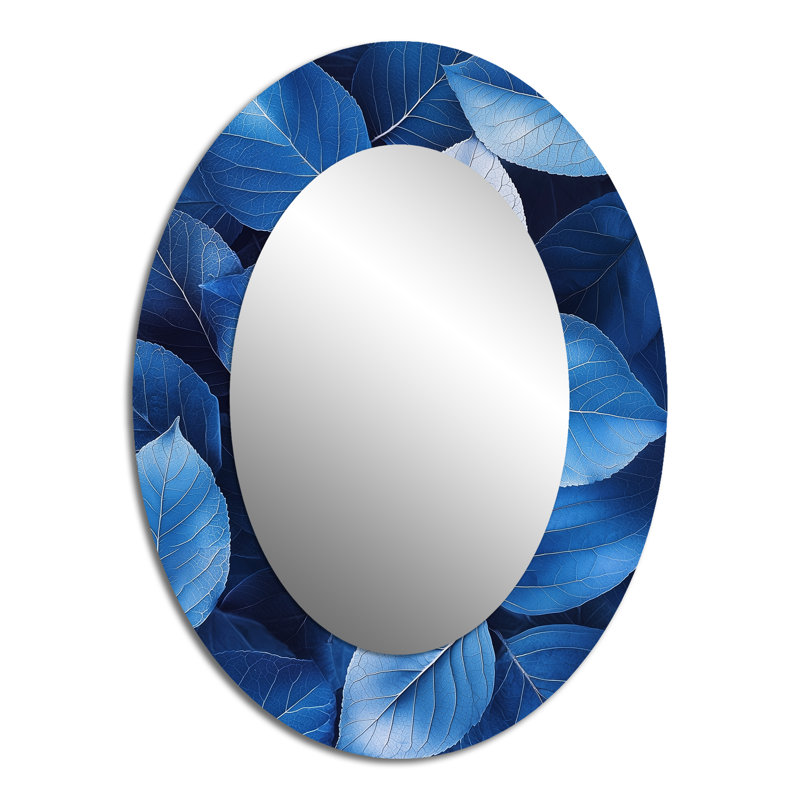 Periwinkle Leaves Of Blue Simplicity I - Miroir mural ovale tropical bleu, 40 po x 30 po