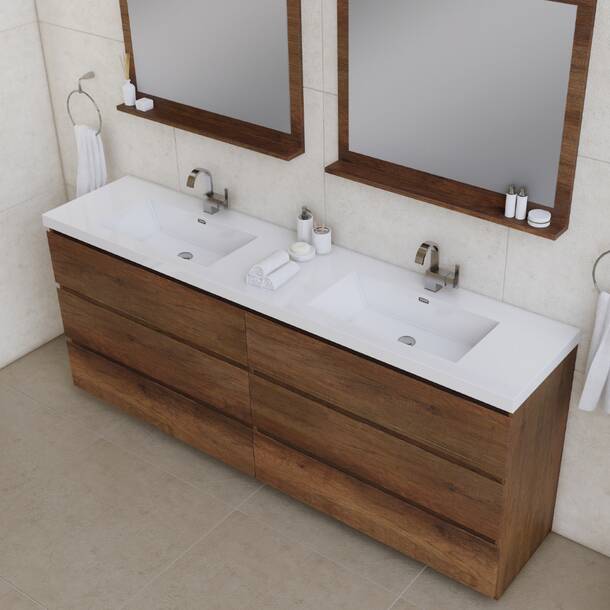Ebern Designs 83.5'' Plastic Double Vanity Top with Sink and 2 Faucet ...