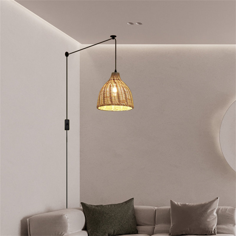 Luminaire suspendu rétro en rayonne de bambou tissé
