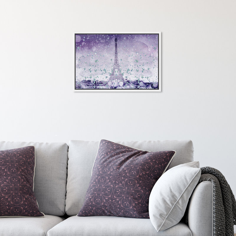 Paillettes mauve, impression sur toile tendue eiffel, H 10 po x l 15 po x P 1,75 po, Cadre blanc