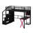 Full Size Metal Loft Bed With Built-In Work Station, Wardrobe, Storage Staircase And LED