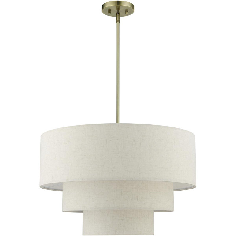 4 - Light Drum Chandelier, White, Oatmeal, Antique Brass