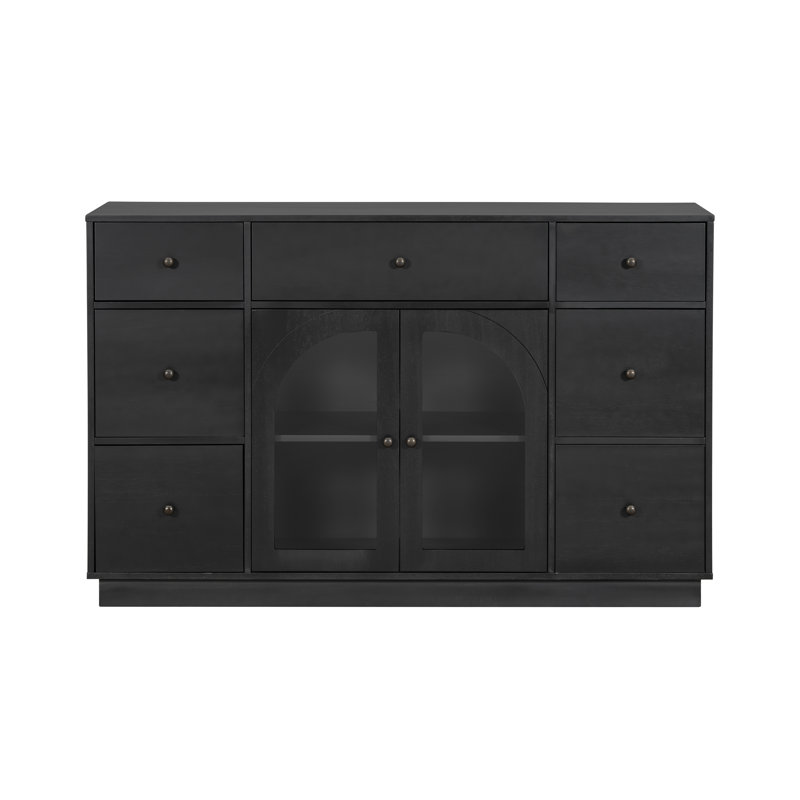 Buffet rétro 55 "avec 2 portes et 7 tiroirs, Noir