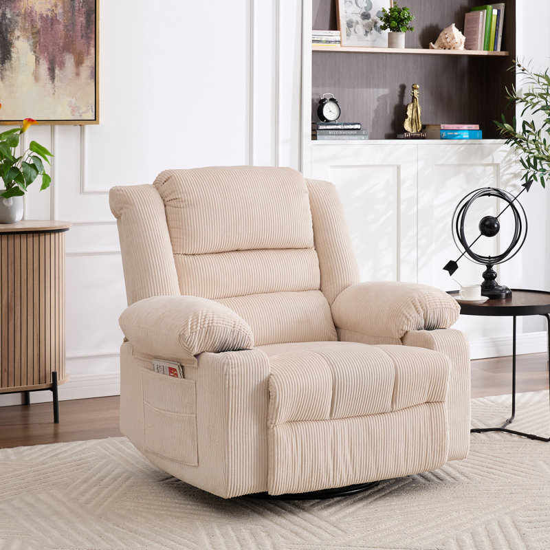Fauteuil inclinable large et pivotant, Velours côtelé beige