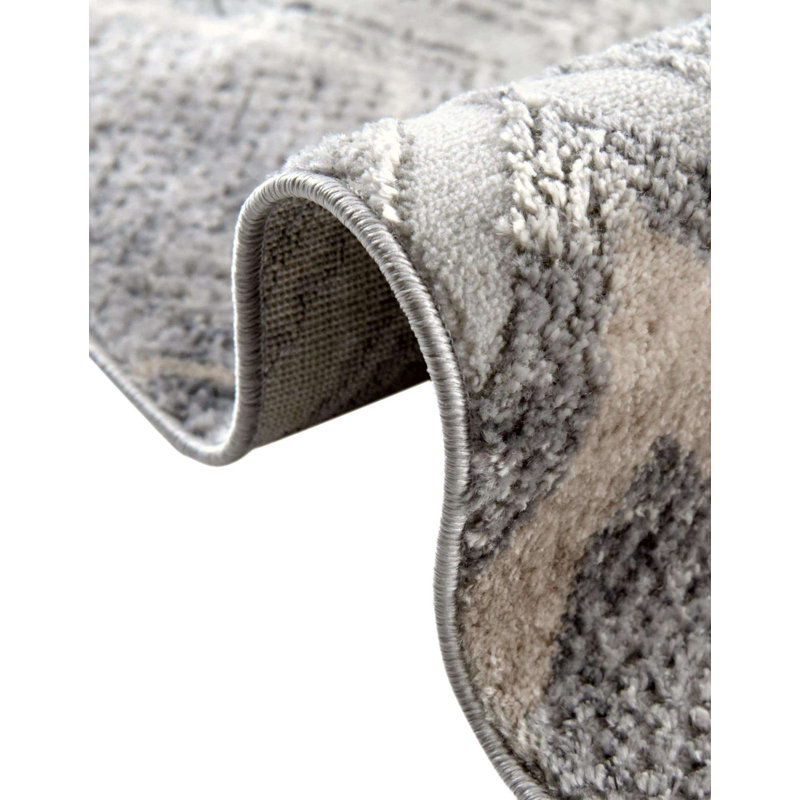  Tapis géométrique gris / bleu, Rond 4 pi 1 po