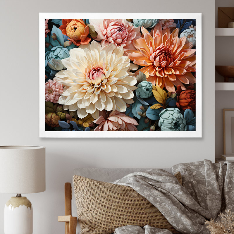 " Mums Charm In Winter ", 16" H x 32" W x 1" D, White Single Picture Framed