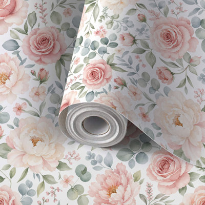 Papier de contact à peler et coller avec feuilles aquarelle florales blanches et vertes transparentes autocollantes et amovibles 24 po x 118 po (60 x 300 cm)