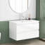 Meuble-lavabo de 31,5 po avec lavabo combiné, armoire avec 2 grands tiroirs, système de fermeture en douceur, 2 grands tiroirs, conception sans poignée, assemblage facile, blanc brillant