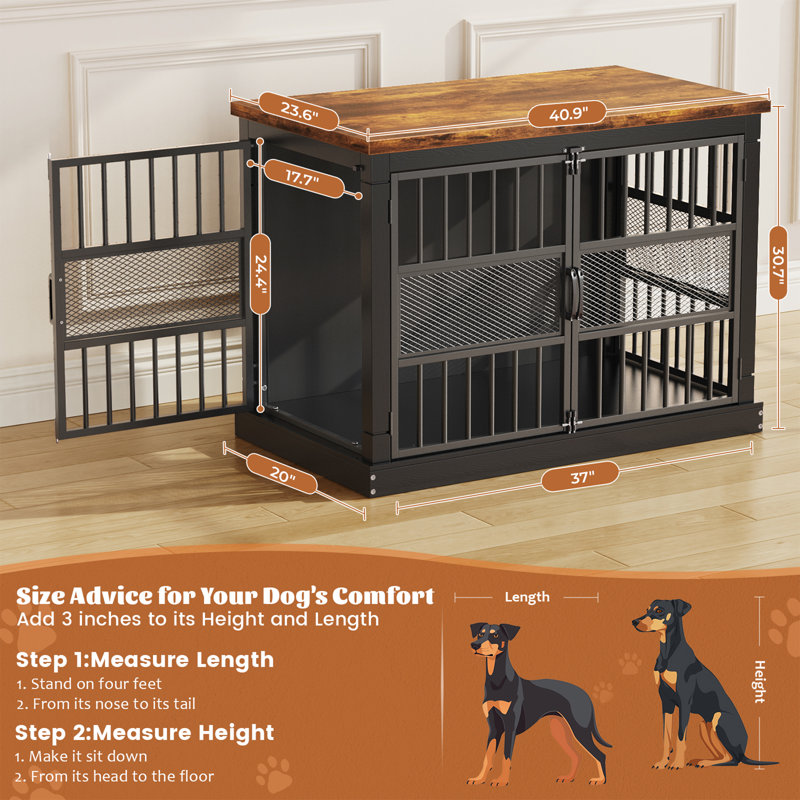 Caisse pour chien robuste et robuste avec 2 portes doubles, Noir, H 30,7 po x l 40,9 po x P 23 po