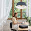 Suspension DEL moderne à nervures pour îlots de cuisine – Luminaire cylindrique noir de 45 cm (17,7 po) à hauteur réglable ; convient aux salles à manger, chambres et entrées.