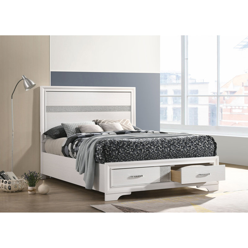 Full - Size White Panel Bed With Compartment Storage, Versatile Look For Bedroom Styles, Pull Handles Easy Drawer Opening, Ideal Bedroom, Made Of And Particle Board, 76.03In Long Built In