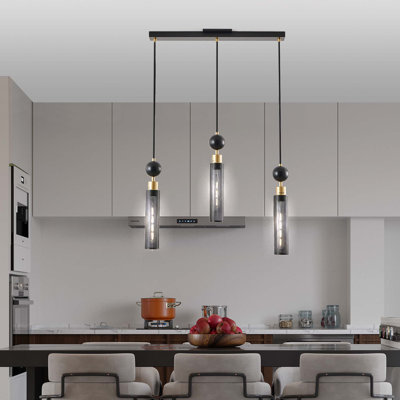 25" Modern 3-Light Pendant Chandelier, Adjustable Hanging Lights with Cylindrical Mesh Shades, E26 Base, Ideal for Dining Room, Kitchen Island, or Living Room Lighting (No Bulbs)