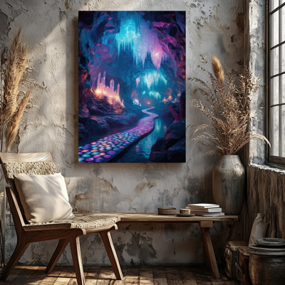 Reproduction d'art sur toile, "Une grotte hypnotisante illuminée par des teintes vibrantes de bleu"