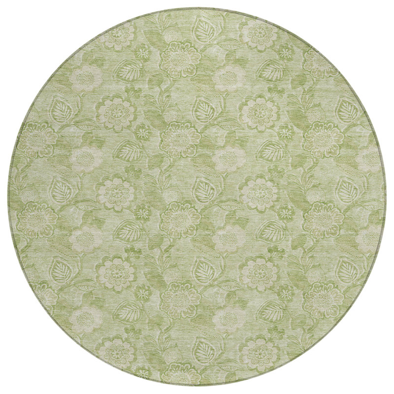 Machine Washable Indoor/Outdoor Xhevrie Sage Rug, Round 8'