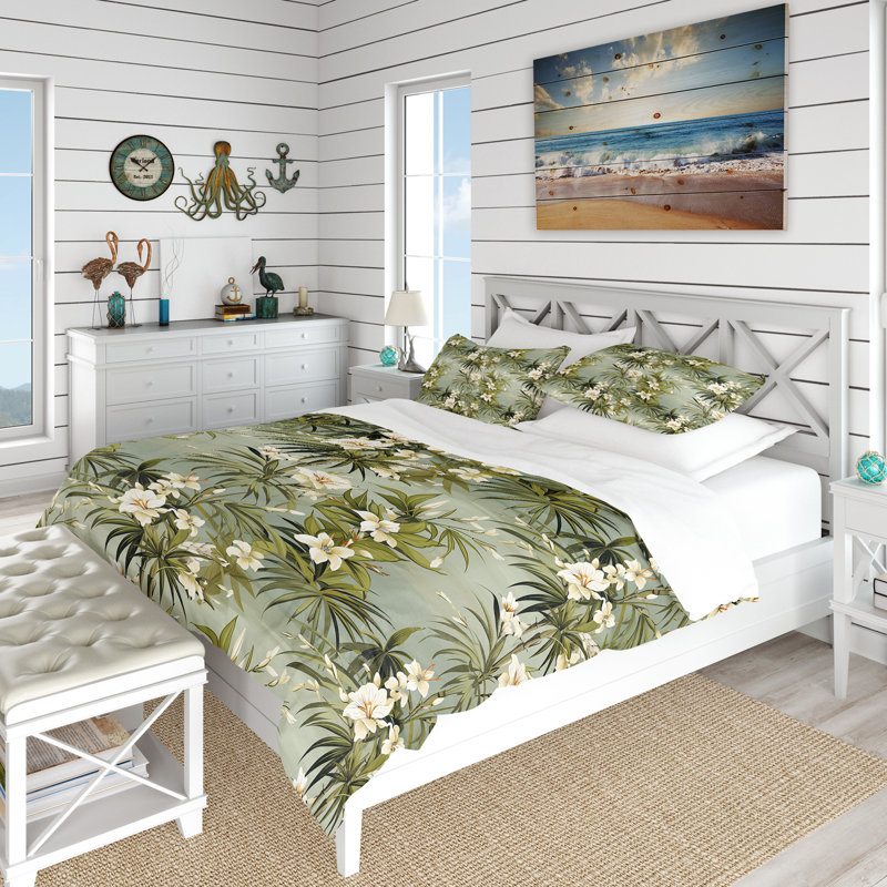 Bamboo Reflections Tropical Pattern III Duvet Cover, Queen Duvet Cover + 2 Standard Shams