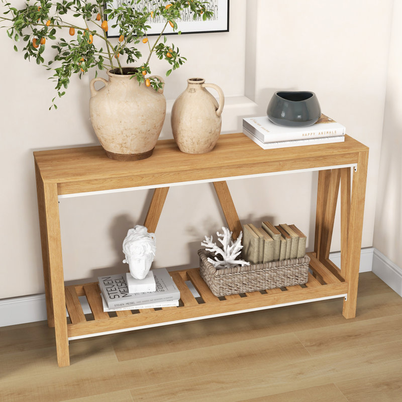Console HOMcom, table d'entrée de style campagnard avec tablette à lattes de rangement, canapé rustique avec anti-basculement pour le salon, couloir, brun