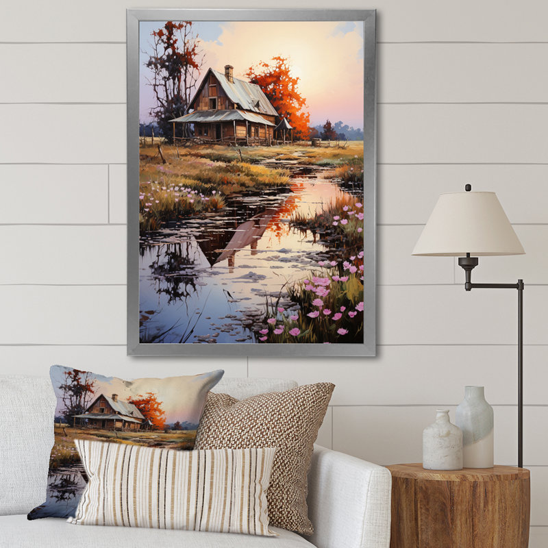 Auletta Farmhouse Homestead Reflections Pointillism, H 40 po x l 30 po x P 1,5 po, Argent
