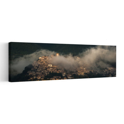 Golden Wheat Misty Village 1 Piece Wrapped Canvas Panoramic Wall Art