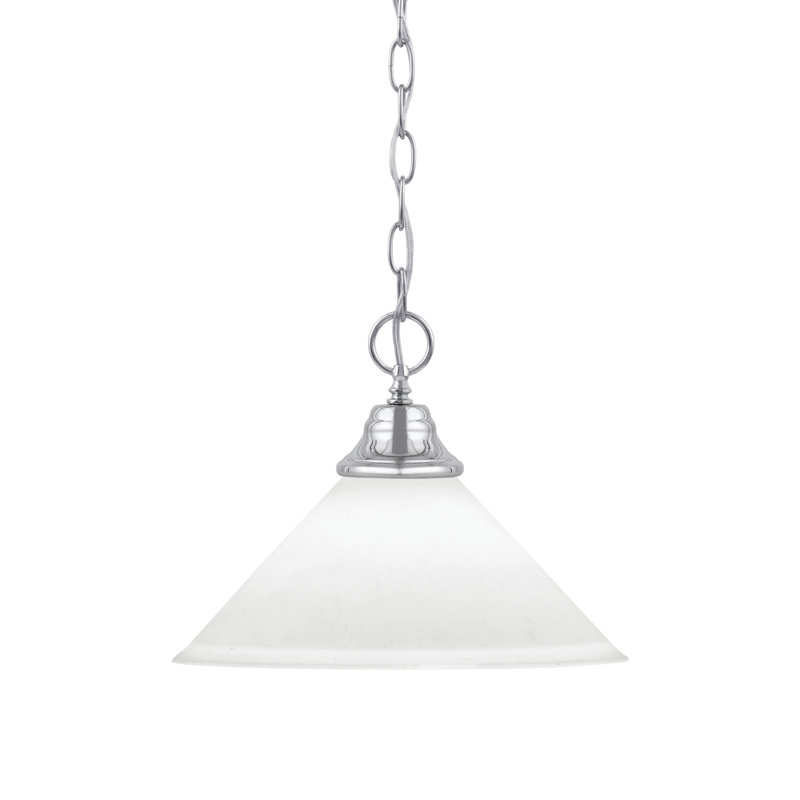 Luminaire suspendu à chaîne avec verre Aeronwen, H 10 po x l 12 po x P 12 po, Chrome, Mousseline blanche