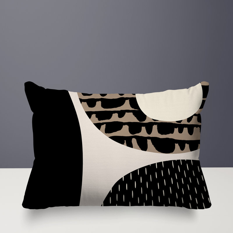 Coussin lombaire réversible intérieur / extérieur Vikka, H 18 po x l 25 po, Beige / noir / blanc cassé