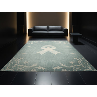 Tapis vert moderne et contemporain lavable à la machine Hartsdale du 4 juillet en vert - reliure grise