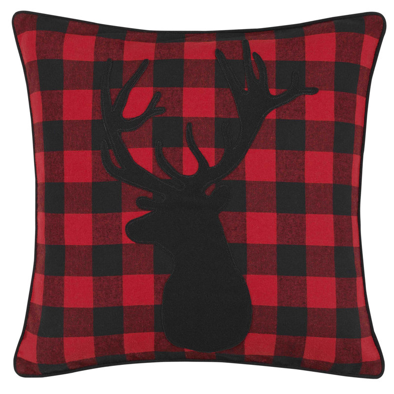 Coussin décoratif avec tête de cerf Cabin Plaid de Eddie Bauer