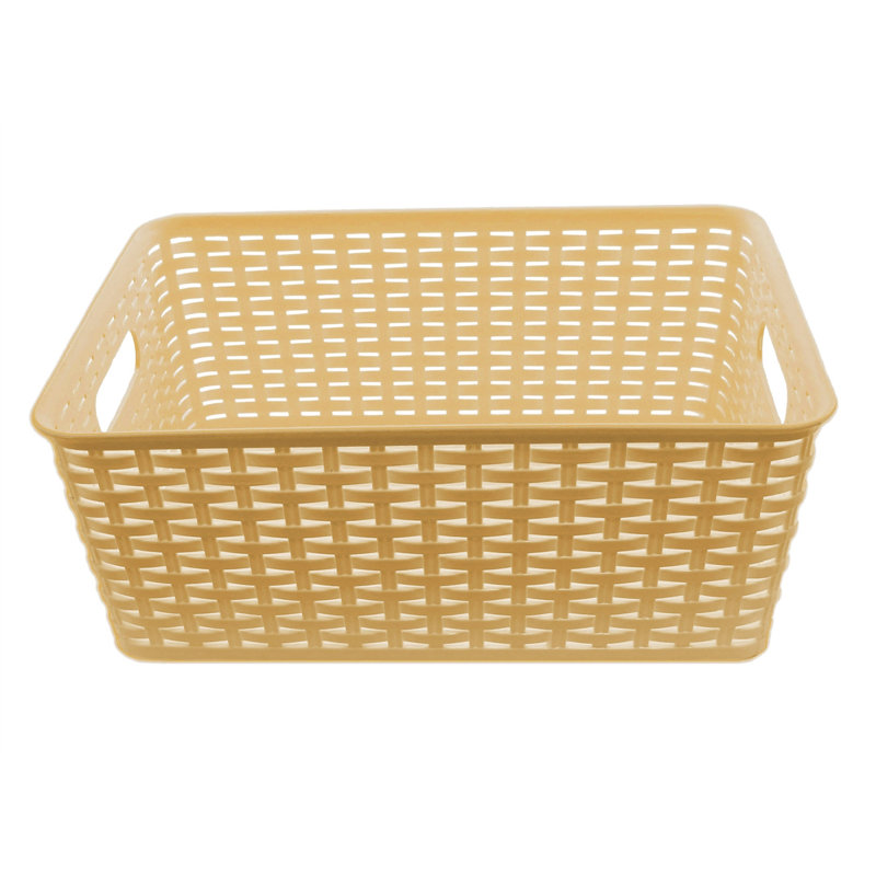 YBM Home Plastic Rattan-Style Storage Basket Organizer, 15.25" H x 10" W x 7.5" D, Beige, 1