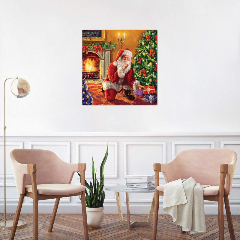 Santa At Tree With Present by Marcello Corti - Wrapped Canvas Print, 45.72 cm H x 45.72 cm W x 1.91 cm D