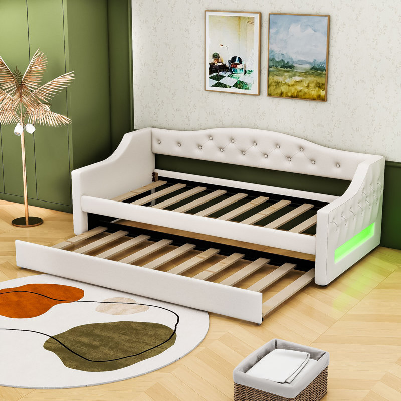 Twin XL Daybed with Trundle and LED, 	Beige