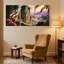 Paysage et nature, ruines d'un temple antique, fleurs tropicales, coucher de soleil, ensemble de 3 impressions sur toile-457330776