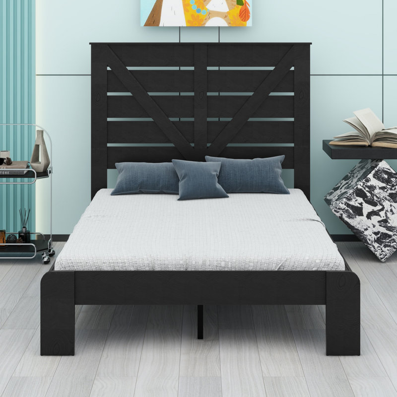 Tête de lit, tête de lit plateforme, grand rangement sous le lit, Noir, Double