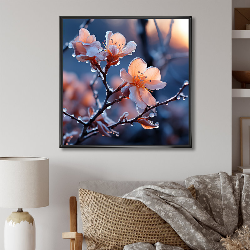 Hiver, fleurs de cerisier Blossoum IV - plantes et fleurs, art mural, Cadre flottant noir, H 30 po x l 30 po