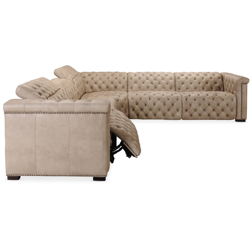 Savion Grandier Leather Symmetrical Reclining Sectional, Taupe