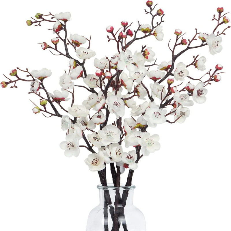 6 Pcs Faux Flowers Long Stem Plum Blossom Home Decoration, Pink