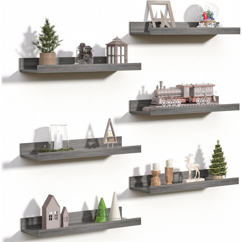 Floating wall shelf for decorative storage, set of 6, 1.7'' H x 15.7'' W x 5.1'' D
