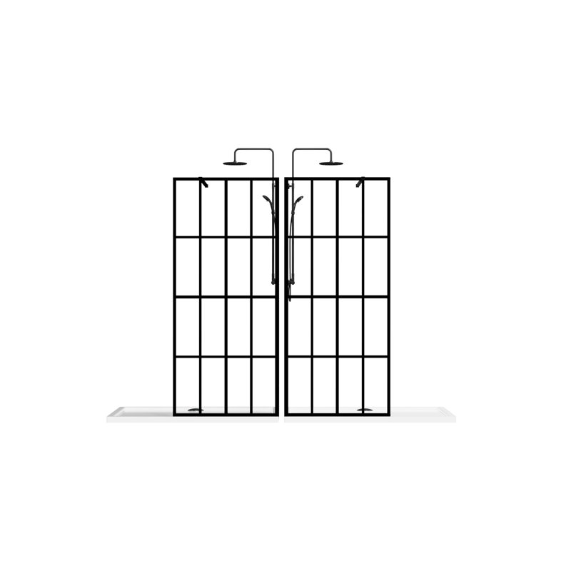 Porte de douche noire 34 po x 72 po, verre trempé, installation simple Porte de 72 po de hauteur, 34 po de largeur, noir, support stable