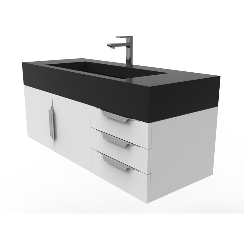 Nile 48" Wall-Mounted Single Bathroom Vanity Set, Black, White, Chrome