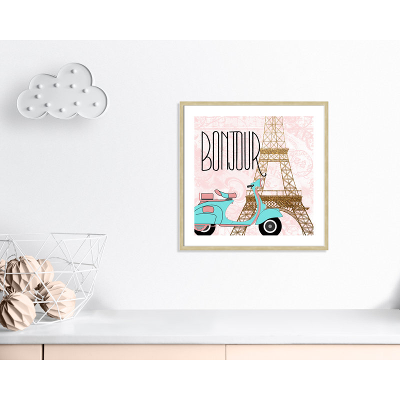Bonjour paris 2, H 24,5 po x l 24,5 po x P 0,63 po, Cadre boîte champagne clair