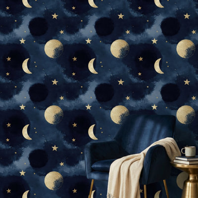 Papier peint céleste avec étoiles et lune