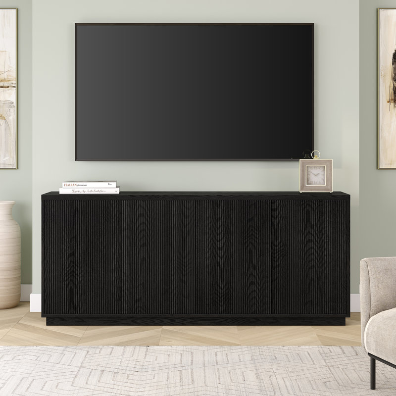 Alston 68" Wide Rectangular Fluted Buffet Table, Black Grain