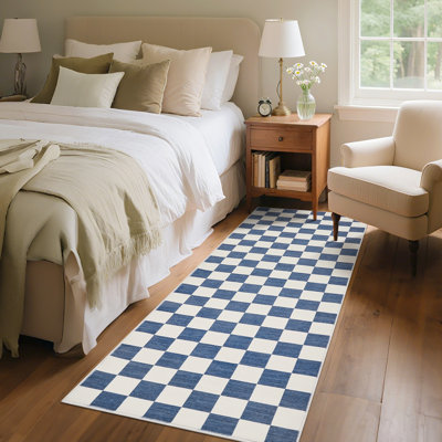 Tapis à carreaux lavable 6x9 - Poils courts, résistant aux taches, envers antidérapant en TPR pour salon, chambre à coucher et salle à manger