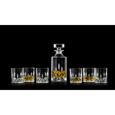 Whiskey Decanter And Glass 7 Pc Set - For Whiskey , Liquor , Scotch , Bourbon - Lead Free Crystal - 25 Oz. Square Decanter With 6 - 10 Oz. Double Old -  Red Barrel StudioÂ®, D1F738A4AFCE449F9FED2F25B7D9855D