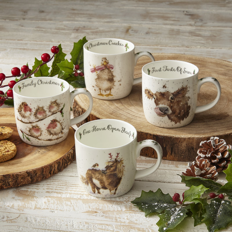 Classic Wrendale Designs  Christmas Gift Boxed Mugs - One Horse, First Taste of Snow, Family & Christmas Cracker